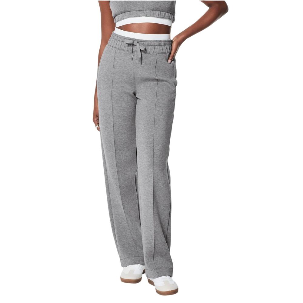 SPANX AirEssentials Double Waistband Wide Leg Track Pant Heather Gray Small P